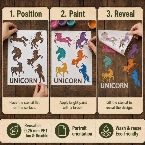 Unicorns 6pc Stencil 4