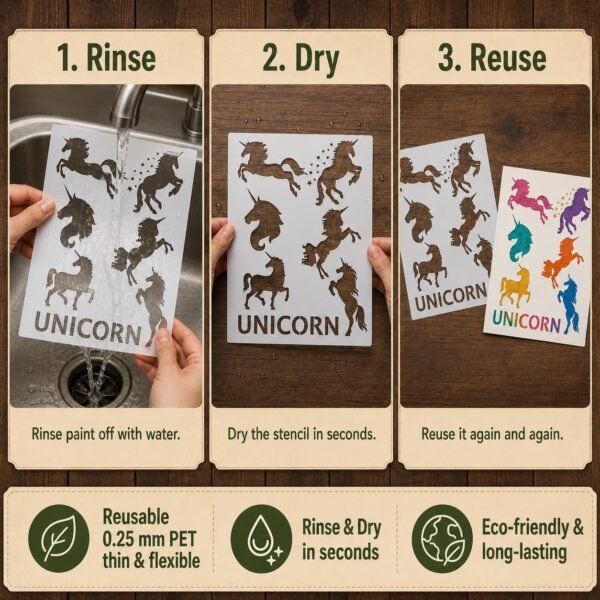 Unicorns 6pc Stencil 6